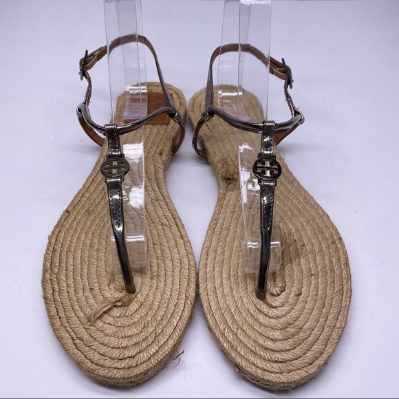 Tory Burch Silver Miller Logo Thong Sandal - Picture 1 of 6